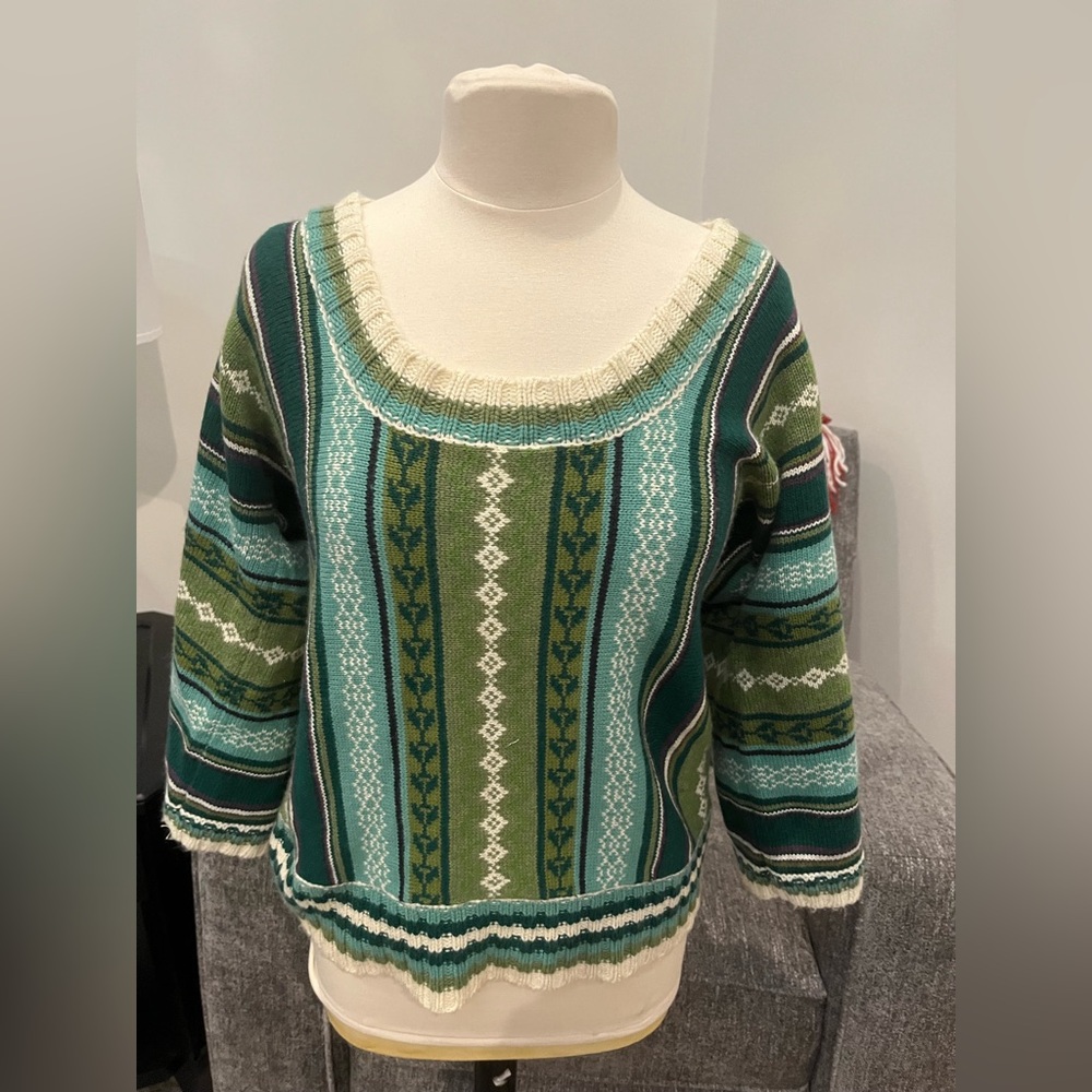 Vtg Y2K Old Navy Holiday Fair Isle Wool Drop Shoulder Scoop Neck‎ Sweater Size L